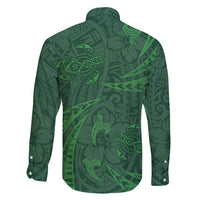 Polynesian Tribal Green Family Matching Off Shoulder Maxi Dress and Hawaiian Shirt Turtle Tattoo LT05 - Polynesian Pride