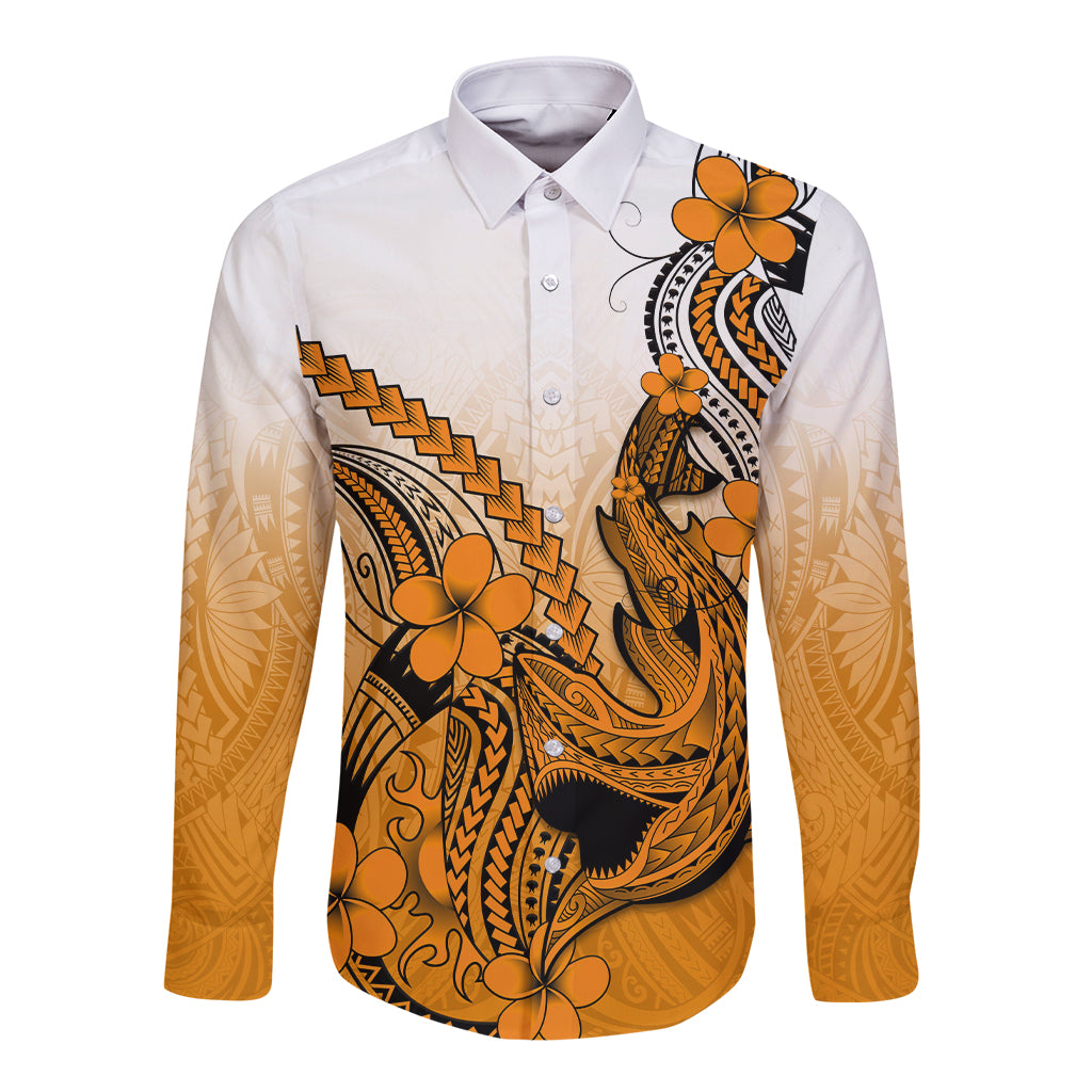 Orange Hawaii Family Matching Outfits - Mermaid Dress and Hawaiian Shirt Polynesian Shark Tattoo LT14
