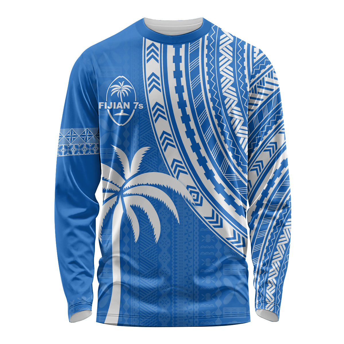 (Custom Text and Number) Fiji Rugby Sevens Long Sleeve Shirt Fijian 7s Tapa Polynesian Blue Ver.01 LT13 Unisex Blue - Polynesian Pride