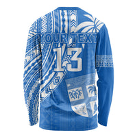(Custom Text and Number) Fiji Rugby Sevens Long Sleeve Shirt Fijian 7s Tapa Polynesian Blue Ver.01 LT13 - Polynesian Pride