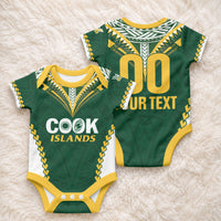 Custom Rugby League Cook Islands Baby Onesie Tribal Pattern Green Version LT01 - Polynesian Pride