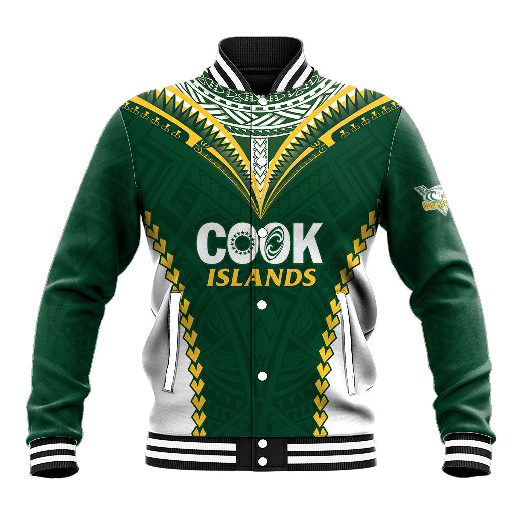 Custom Rugby League Cook Islands Baseball Jacket Tribal Pattern Green Version LT01 Unisex Green - Polynesian Pride