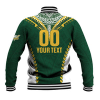 Custom Rugby League Cook Islands Baseball Jacket Tribal Pattern Green Version LT01 - Polynesian Pride