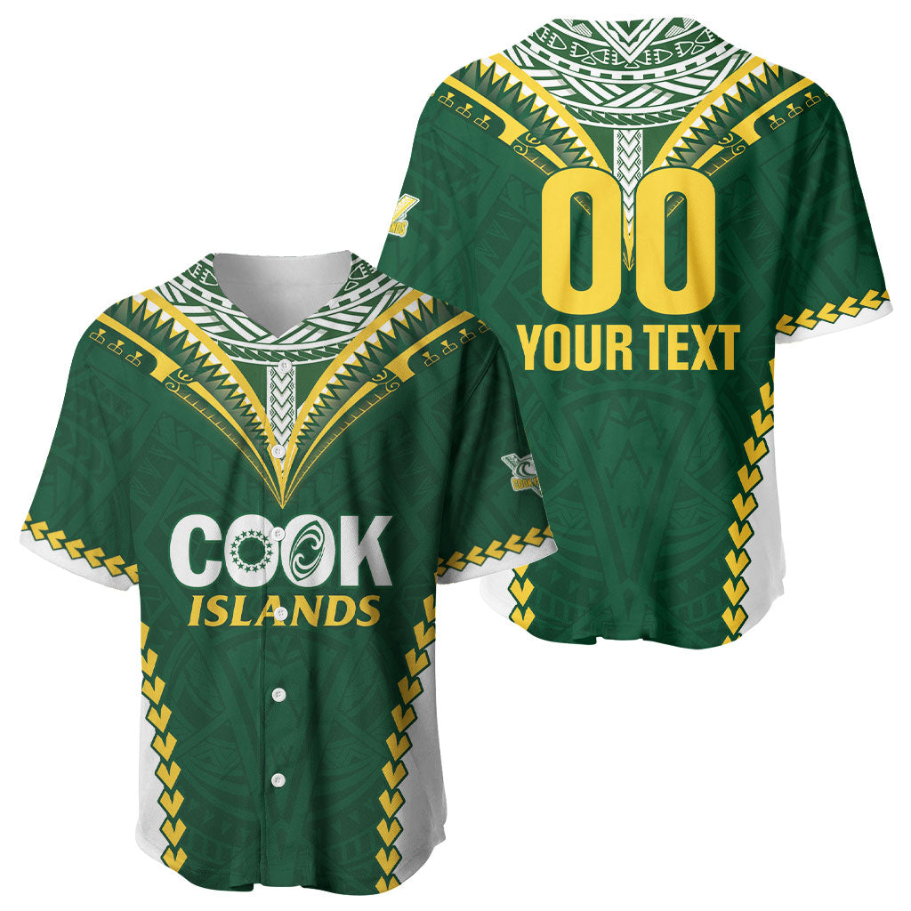 Custom Rugby League Cook Islands Baseball Jersey Tribal Pattern Green Version LT01 - Polynesian Pride