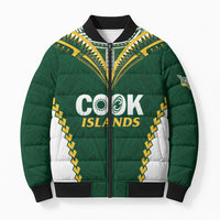 Custom Rugby League Cook Islands Bomber Puffer Jacket Tribal Pattern Green Version LT01 Unisex Green - Polynesian Pride