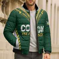 Custom Rugby League Cook Islands Bomber Puffer Jacket Tribal Pattern Green Version LT01 - Polynesian Pride