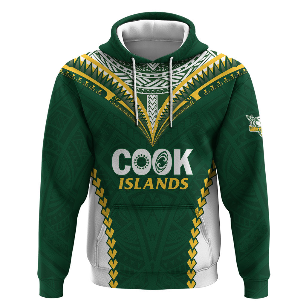 Custom Rugby League Cook Islands Hoodie Tribal Pattern Green Version LT01 Pullover Hoodie Green - Polynesian Pride