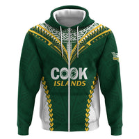 Custom Rugby League Cook Islands Hoodie Tribal Pattern Green Version LT01 Zip Hoodie Green - Polynesian Pride
