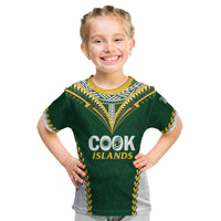 Custom Rugby League Cook Islands Kid T Shirt Tribal Pattern Green Version LT01 Green - Polynesian Pride