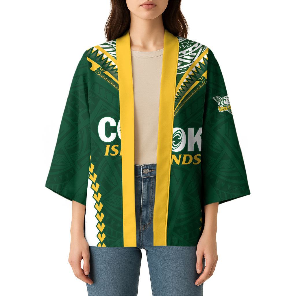 Custom Rugby League Cook Islands Kimono Tribal Pattern Green Version LT01 - Polynesian Pride