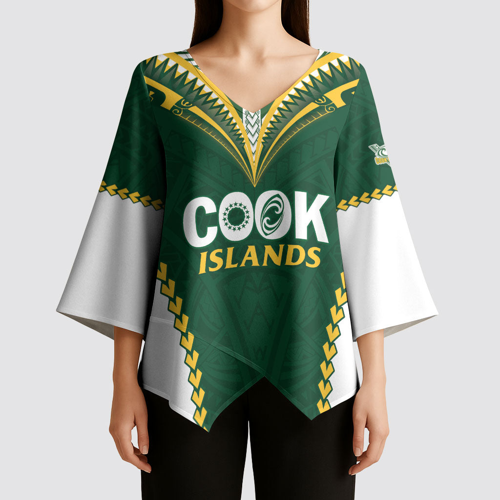 Custom Rugby League Cook Islands Kimono Sleeve Blouse Tribal Pattern Green Version LT01 - Polynesian Pride