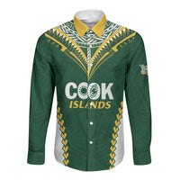 Custom Rugby League Cook Islands Long Sleeve Button Shirt Tribal Pattern Green Version LT01 Unisex Green - Polynesian Pride