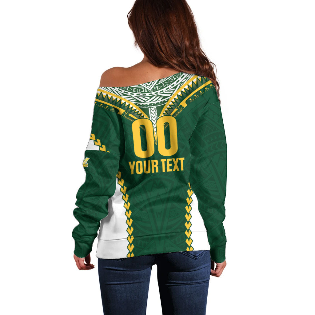 Custom Rugby League Cook Islands Off Shoulder Sweater Tribal Pattern Green Version LT01 - Polynesian Pride
