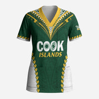 Custom Rugby League Cook Islands Scrub Top Tribal Pattern Green Version LT01 Adult Green - Polynesian Pride