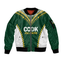 Custom Rugby League Cook Islands Sleeve Zip Bomber Jacket Tribal Pattern Green Version LT01 Unisex Green - Polynesian Pride