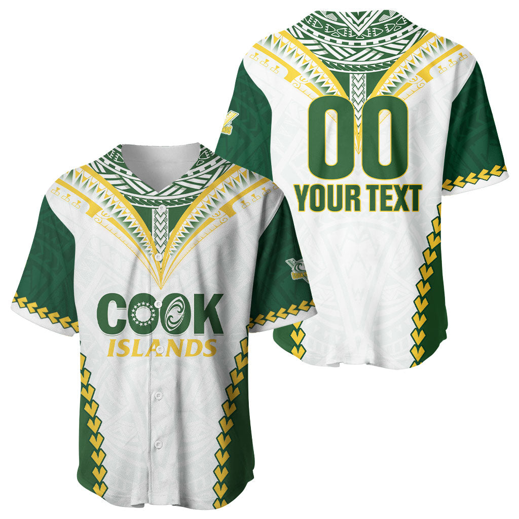 Custom Rugby League Cook Islands Baseball Jersey Tribal Pattern White Version LT01 - Polynesian Pride