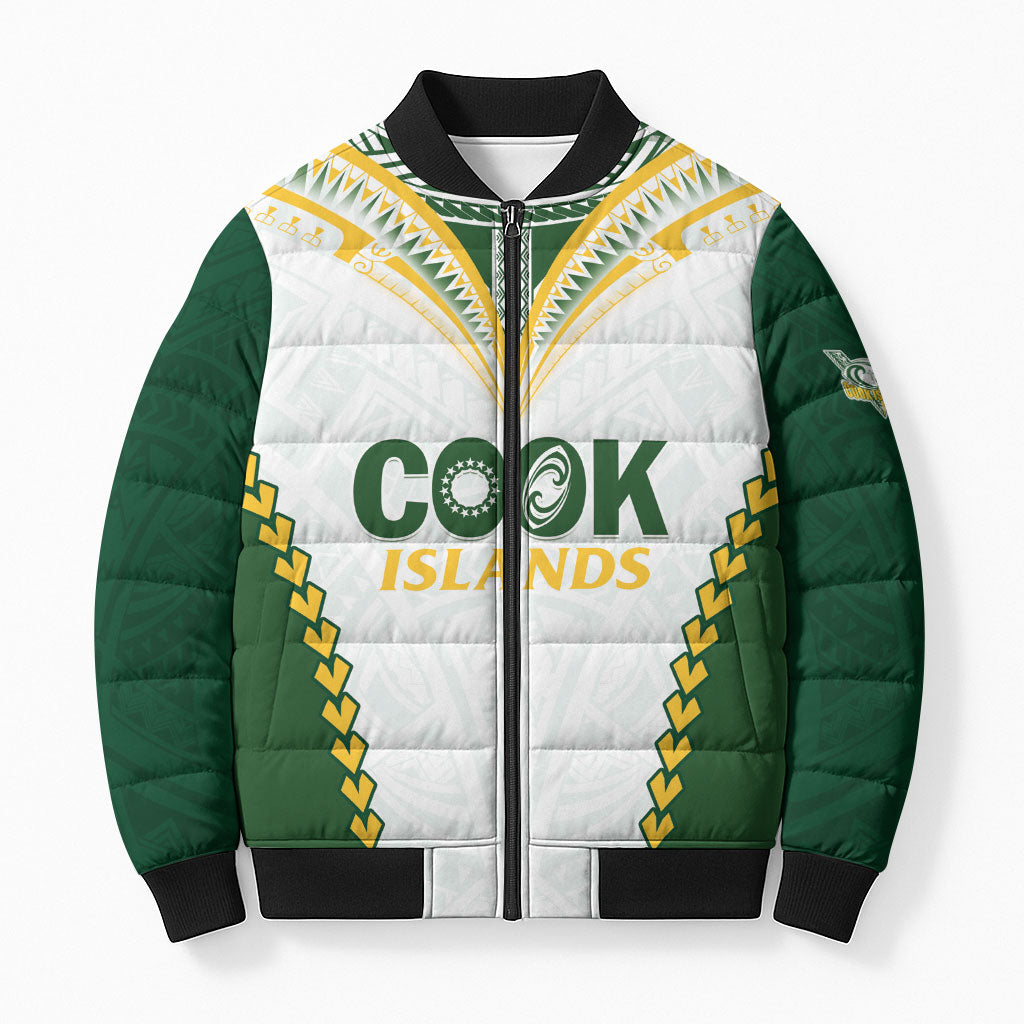 Custom Rugby League Cook Islands Bomber Puffer Jacket Tribal Pattern White Version LT01 Unisex White - Polynesian Pride