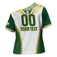 Custom Rugby League Cook Islands Cross Shoulder Shirt Tribal Pattern White Version LT01 - Polynesian Pride