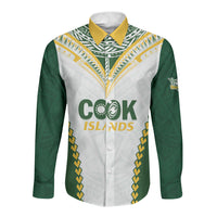 Custom Rugby League Cook Islands Long Sleeve Button Shirt Tribal Pattern White Version LT01 Unisex White - Polynesian Pride