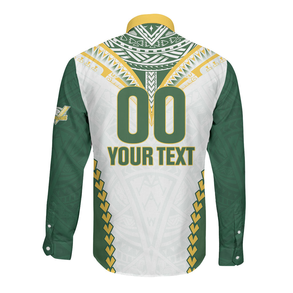 Custom Rugby League Cook Islands Long Sleeve Button Shirt Tribal Pattern White Version LT01 - Polynesian Pride