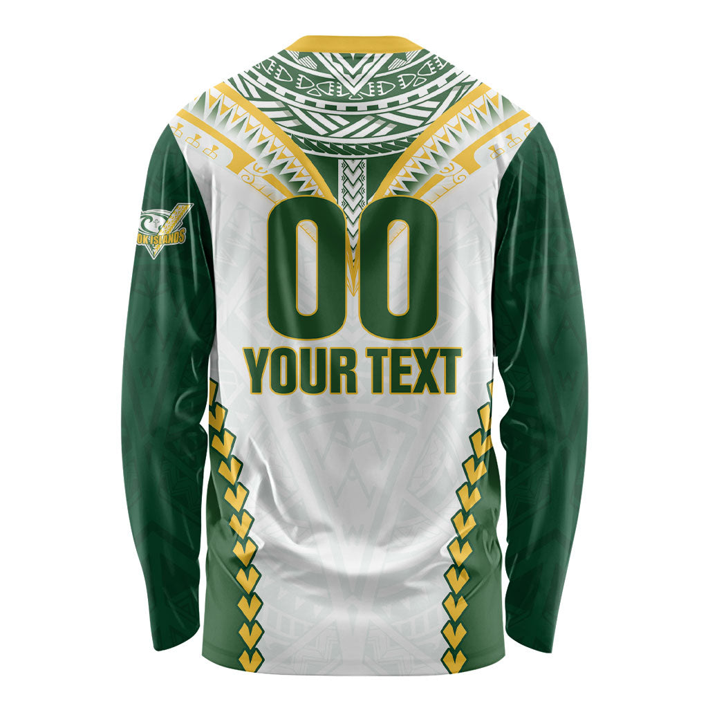 Custom Rugby League Cook Islands Long Sleeve Shirt Tribal Pattern White Version LT01 - Polynesian Pride