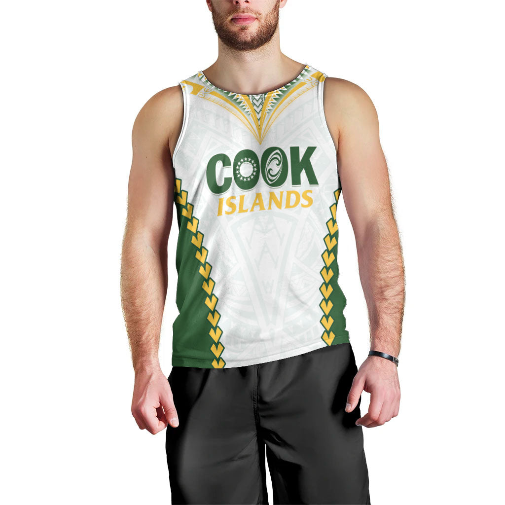 Custom Rugby League Cook Islands Men Tank Top Tribal Pattern White Version LT01 - Polynesian Pride