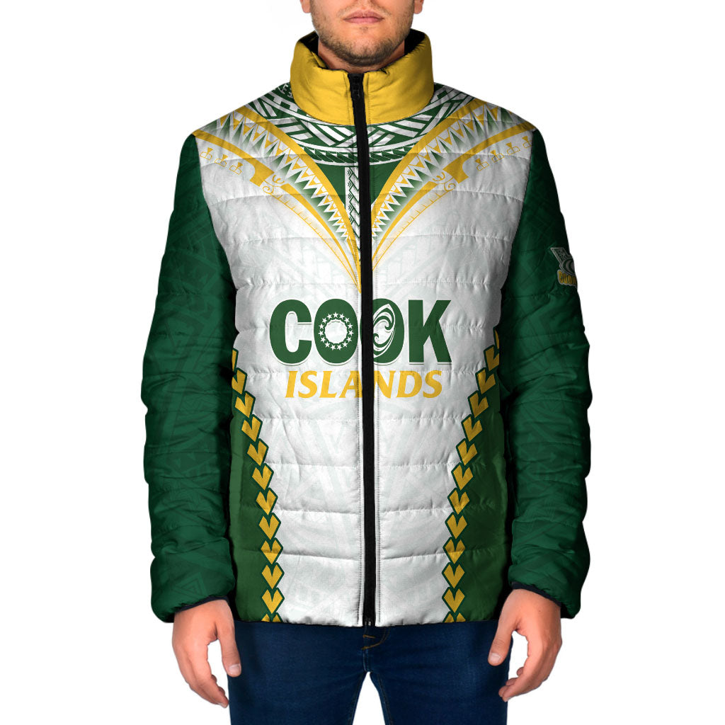 Custom Rugby League Cook Islands Padded Jacket Tribal Pattern White Version LT01 Men White - Polynesian Pride
