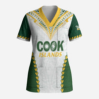 Custom Rugby League Cook Islands Scrub Top Tribal Pattern White Version LT01 Adult White - Polynesian Pride