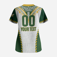 Custom Rugby League Cook Islands Scrub Top Tribal Pattern White Version LT01 - Polynesian Pride