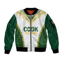 Custom Rugby League Cook Islands Sleeve Zip Bomber Jacket Tribal Pattern White Version LT01 Unisex White - Polynesian Pride