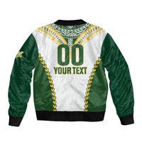 Custom Rugby League Cook Islands Sleeve Zip Bomber Jacket Tribal Pattern White Version LT01 - Polynesian Pride