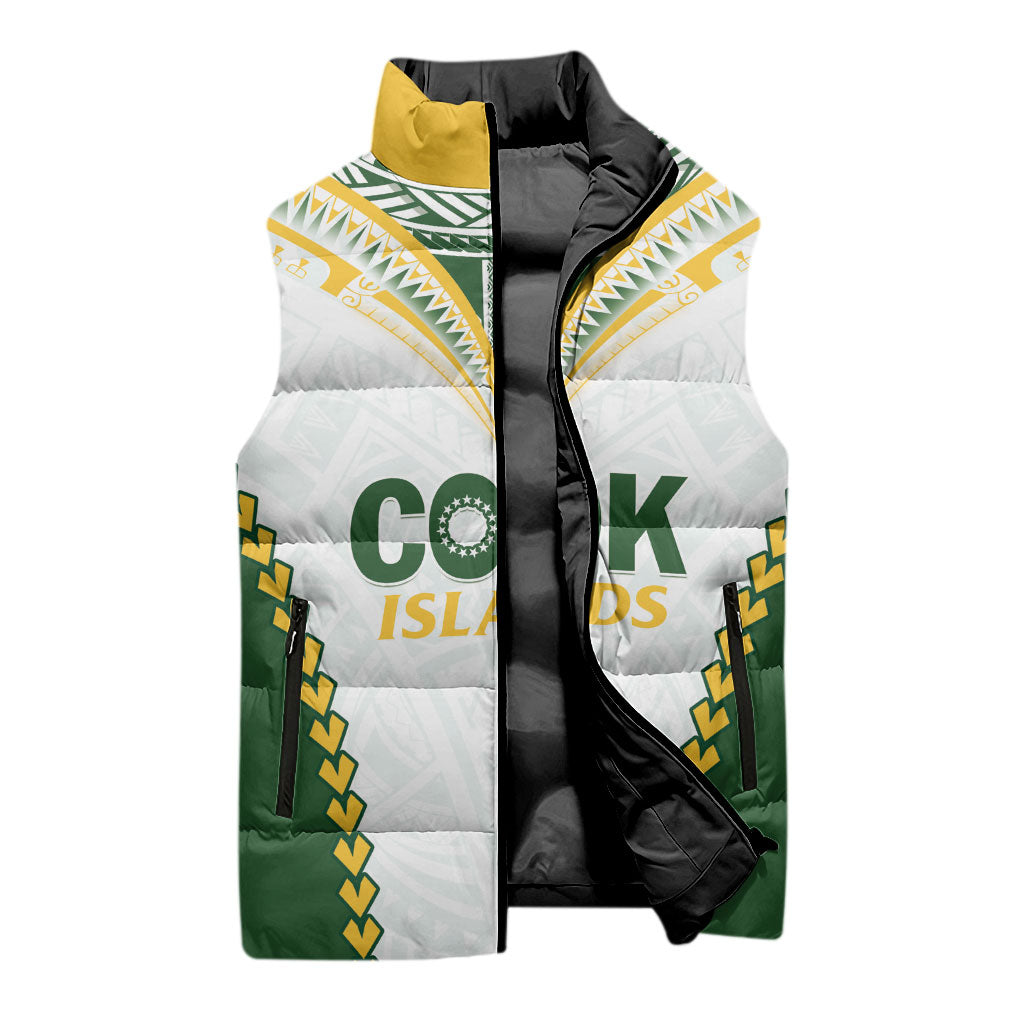 Custom Rugby League Cook Islands Sleeveless Puffer Jacket Tribal Pattern White Version LT01 - Polynesian Pride