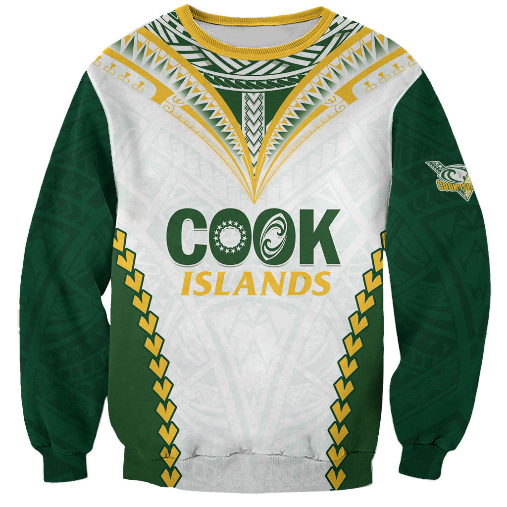 Custom Rugby League Cook Islands Sweatshirt Tribal Pattern White Version LT01 Unisex White - Polynesian Pride
