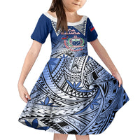 Custom Samoa Rugby Family Matching Short Sleeve Bodycon Dress and Hawaiian Shirt Toa Samoa Myriad Patterns LT01 Daughter's Dress Blue - Polynesian Pride
