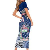 Custom Samoa Rugby Short Sleeve Bodycon Dress Toa Samoa Myriad Patterns LT01 - Polynesian Pride