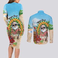 Personalized Hawaii Golf Christmas Couples Matching Long Sleeve Bodycon Dress and Long Sleeve Button Shirt Mele Kalikimaka Funny Golfer Santa LT01 - Polynesian Pride