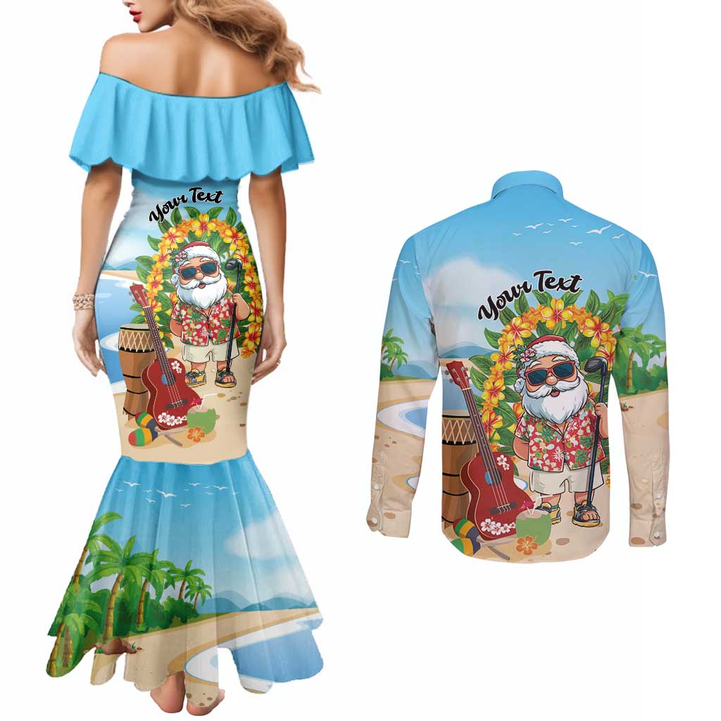 Personalized Hawaii Golf Christmas Couples Matching Mermaid Dress and Long Sleeve Button Shirt Mele Kalikimaka Funny Golfer Santa LT01 - Polynesian Pride