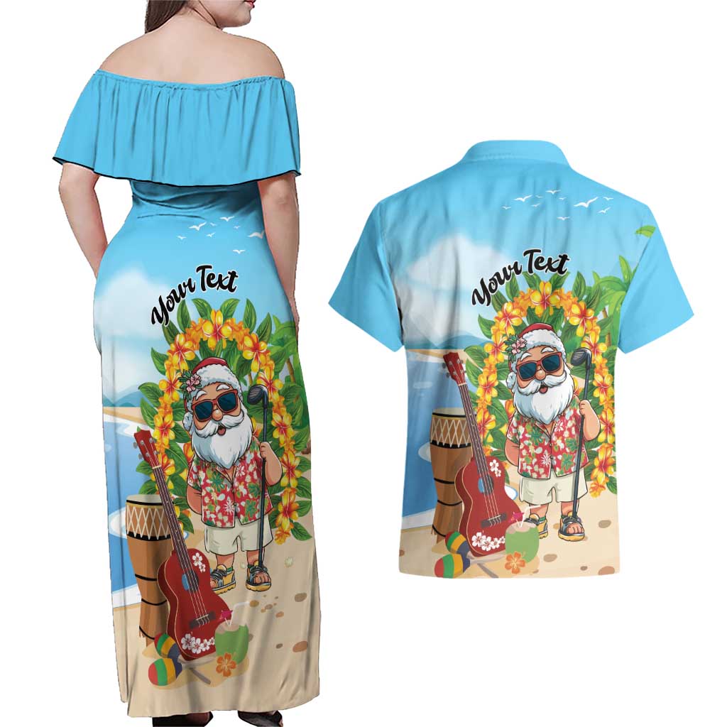 Personalized Hawaii Golf Christmas Couples Matching Off Shoulder Maxi Dress and Hawaiian Shirt Mele Kalikimaka Funny Golfer Santa LT01 - Polynesian Pride