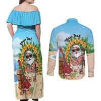 Personalized Hawaii Golf Christmas Couples Matching Off Shoulder Maxi Dress and Long Sleeve Button Shirt Mele Kalikimaka Funny Golfer Santa LT01 - Polynesian Pride