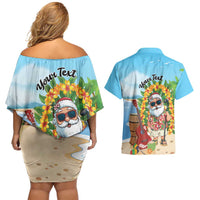 Personalized Hawaii Golf Christmas Couples Matching Off Shoulder Short Dress and Hawaiian Shirt Mele Kalikimaka Funny Golfer Santa LT01 - Polynesian Pride