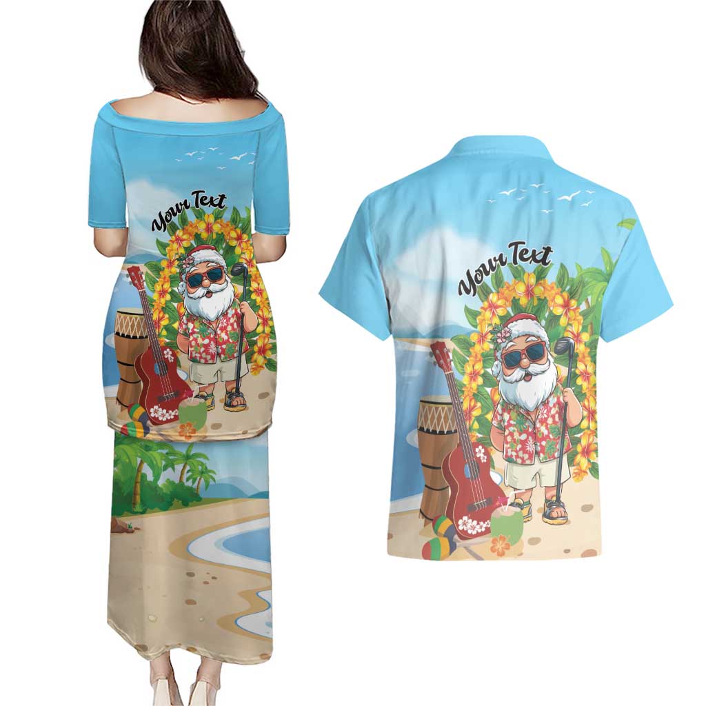 Personalized Hawaii Golf Christmas Couples Matching Puletasi and Hawaiian Shirt Mele Kalikimaka Funny Golfer Santa LT01 - Polynesian Pride