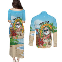 Personalized Hawaii Golf Christmas Couples Matching Puletasi and Long Sleeve Button Shirt Mele Kalikimaka Funny Golfer Santa - Polynesian Pride