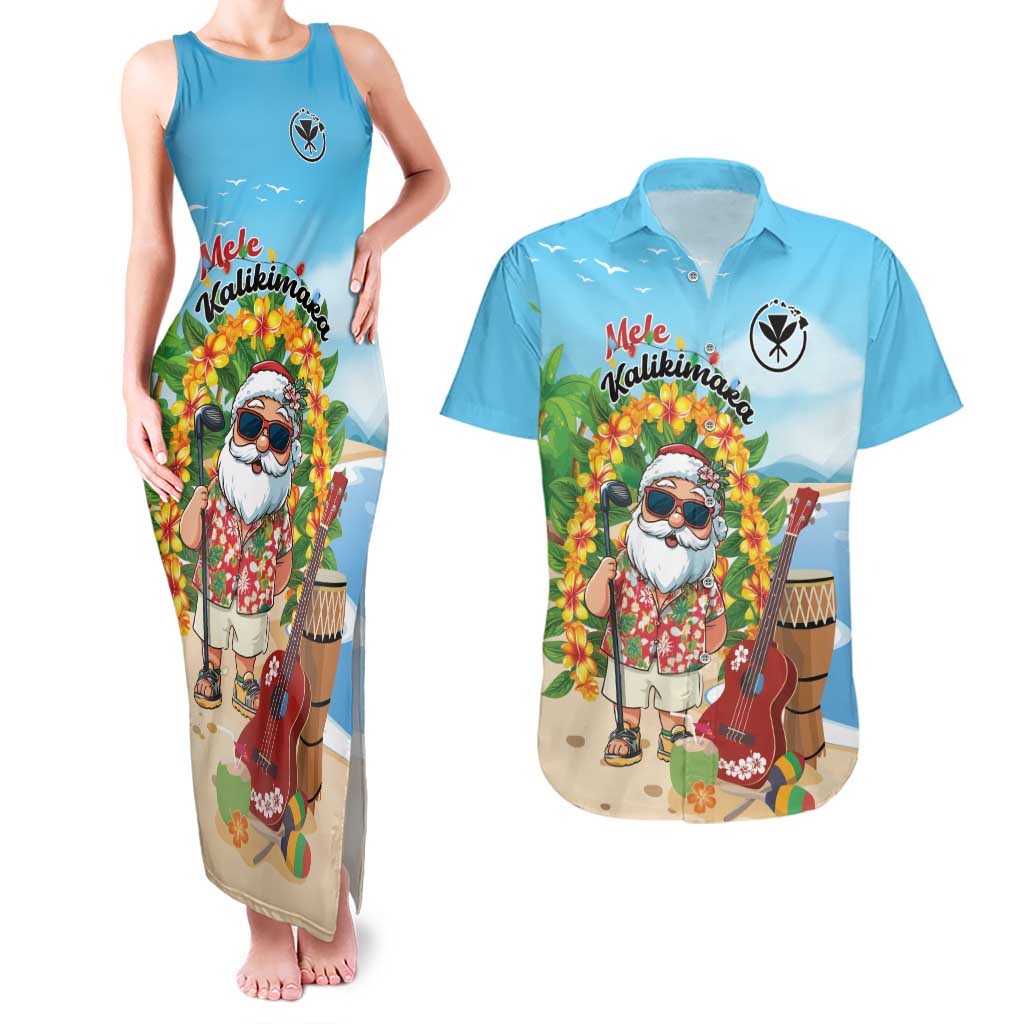 Personalized Hawaii Golf Christmas Couples Matching Tank Maxi Dress and Hawaiian Shirt Mele Kalikimaka Funny Golfer Santa - Polynesian Pride