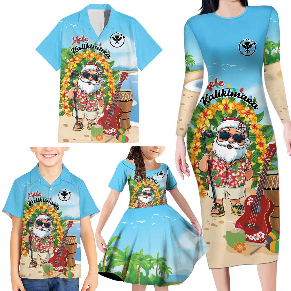 Personalized Hawaii Golf Christmas Family Matching Long Sleeve Bodycon Dress and Hawaiian Shirt Mele Kalikimaka Funny Golfer Santa LT01 - Polynesian Pride