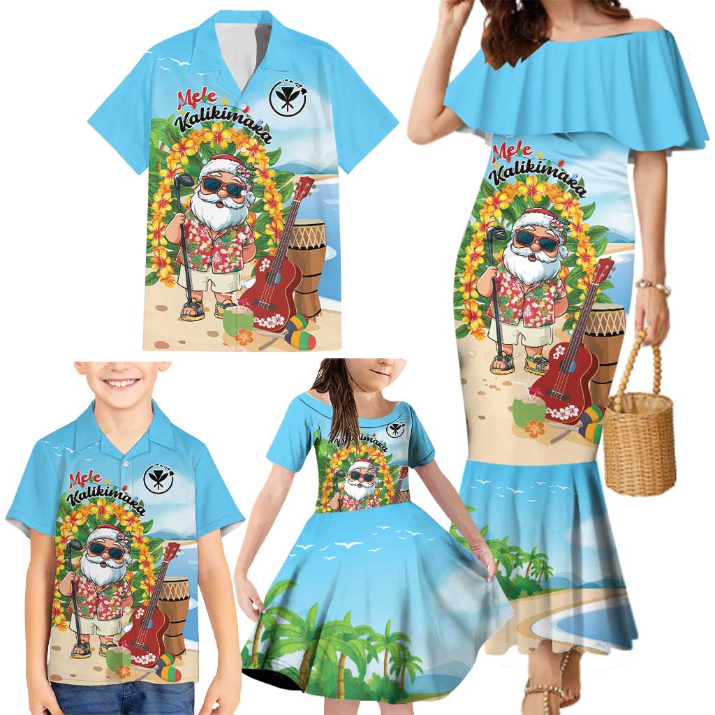 Personalized Hawaii Golf Christmas Family Matching Mermaid Dress and Hawaiian Shirt Mele Kalikimaka Funny Golfer Santa - Polynesian Pride