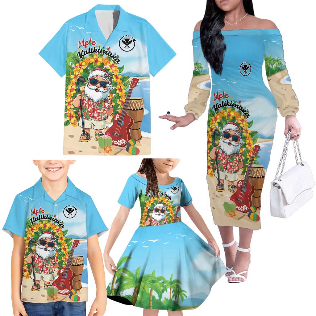 Personalized Hawaii Golf Christmas Family Matching Off The Shoulder Long Sleeve Dress and Hawaiian Shirt Mele Kalikimaka Funny Golfer Santa LT01 - Polynesian Pride