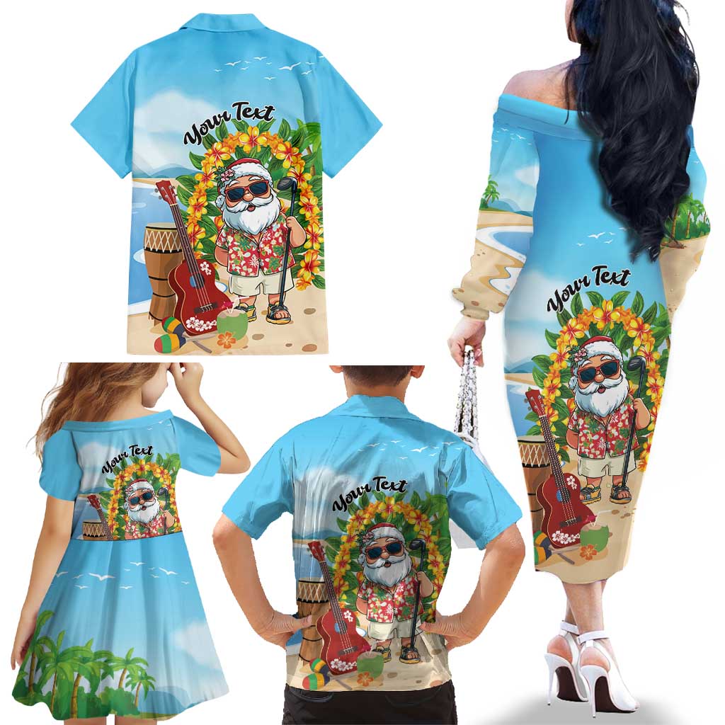 Personalized Hawaii Golf Christmas Family Matching Off The Shoulder Long Sleeve Dress and Hawaiian Shirt Mele Kalikimaka Funny Golfer Santa LT01 - Polynesian Pride