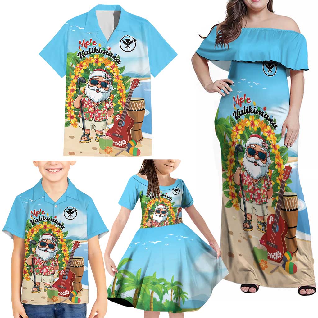 Personalized Hawaii Golf Christmas Family Matching Off Shoulder Maxi Dress and Hawaiian Shirt Mele Kalikimaka Funny Golfer Santa - Polynesian Pride