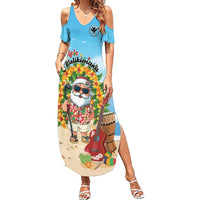 Personalized Hawaii Golf Christmas Family Matching Summer Maxi Dress and Hawaiian Shirt Mele Kalikimaka Funny Golfer Santa LT01 Mom's Dress Blue - Polynesian Pride