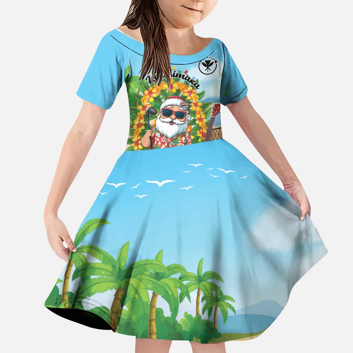 Personalized Hawaii Golf Christmas Kid Short Sleeve Dress Mele Kalikimaka Funny Golfer Santa - Polynesian Pride